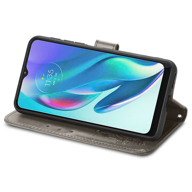 For Motorola Moto G50 5G Four-leaf Clasp Embossed Leather Case with Lanyard & Card Slot & Wallet & Holder