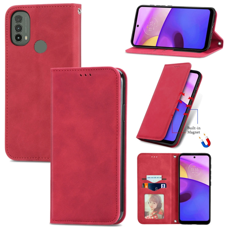 For Motorola Moto E40 Retro Skin Feel Magnetic Horizontal Flip Leather Case