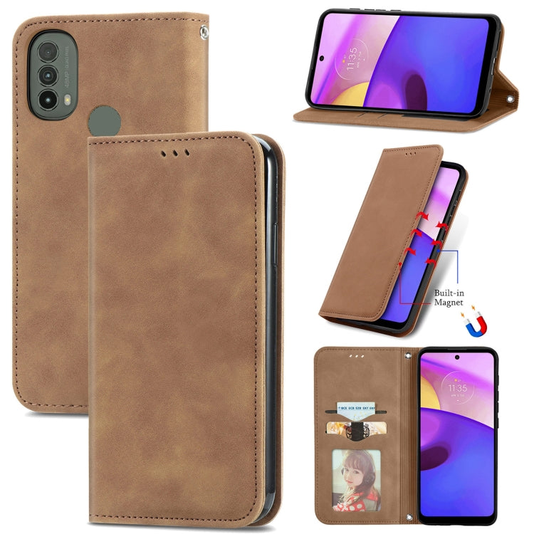 For Motorola Moto E40 Retro Skin Feel Magnetic Horizontal Flip Leather Case