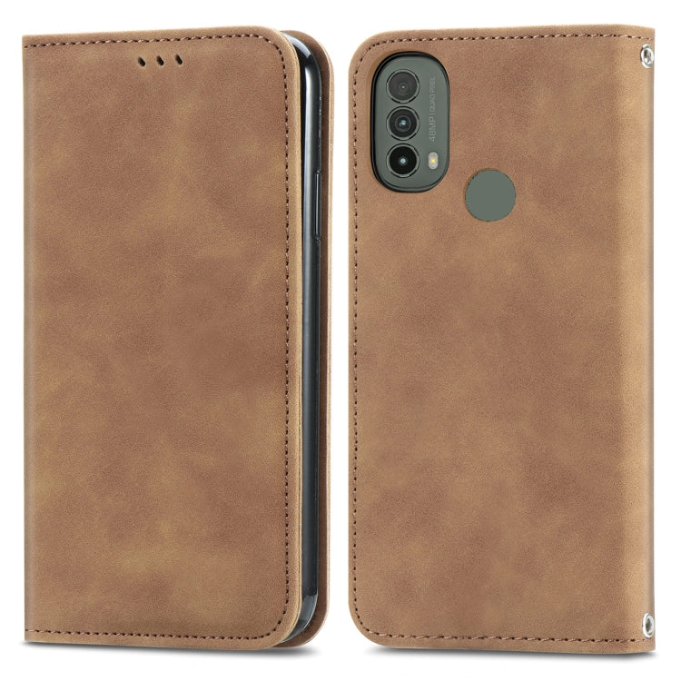For Motorola Moto E40 Retro Skin Feel Magnetic Horizontal Flip Leather Case