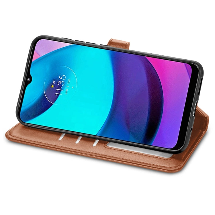 For Motorola Moto E20 Retro Solid Color Buckle Leather Phone Case