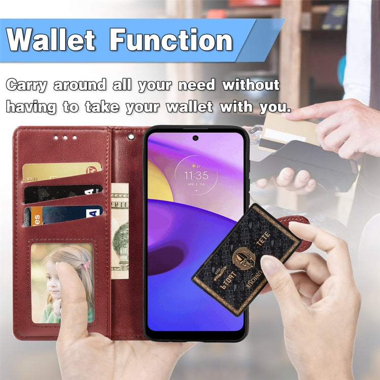 For Motorola Moto E40 Retro Solid Color Buckle Leather Phone Case