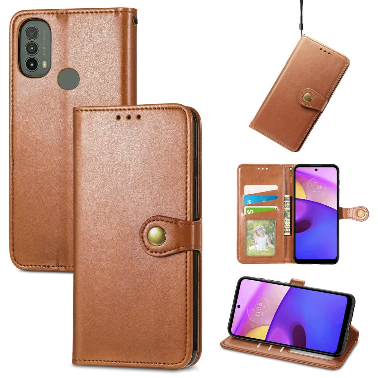 For Motorola Moto E40 Retro Solid Color Buckle Leather Phone Case