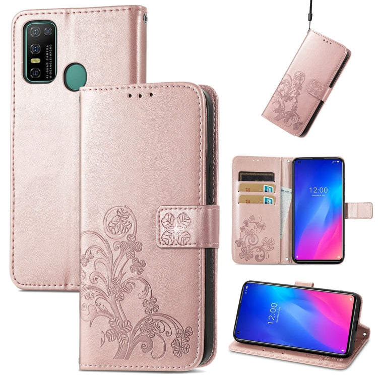 For Doogee N30 Four-leaf Clasp Embossed Buckle Mobile Phone Protection Leather Case