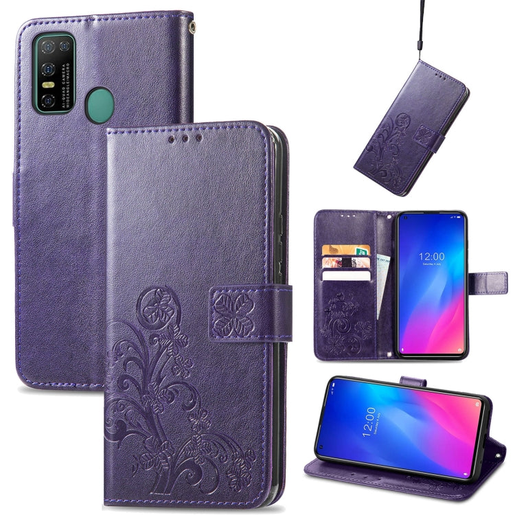 For Doogee N30 Four-leaf Clasp Embossed Buckle Mobile Phone Protection Leather Case