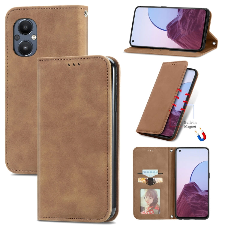 For OnePlus Nord N20 5G Retro Skin Feel Magnetic Leather Case