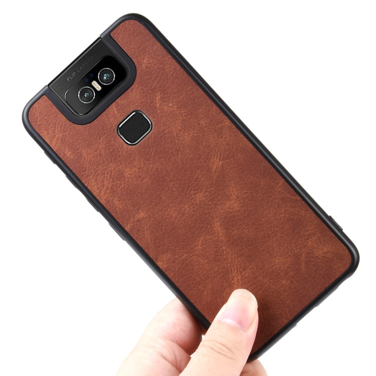 Shockproof Sheep Skin PC + PU + TPU Case For Asus Zenfone 6/6Z ZS630KL(Brown)