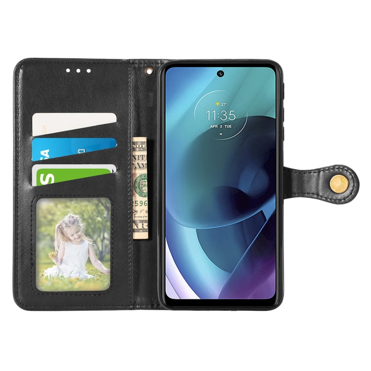 For Motorola Moto G51 Solid Color Leather Buckle Phone Case