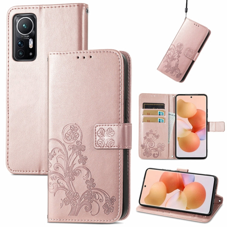 For Xiaomi 12 Four-leaf Clasp Embossed Leather Phone Case