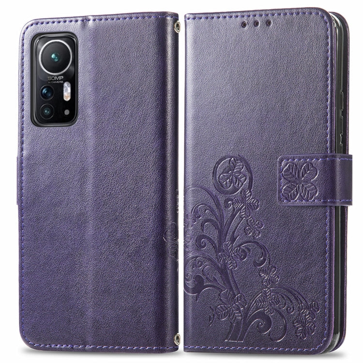 For Xiaomi 12 Four-leaf Clasp Embossed Leather Phone Case