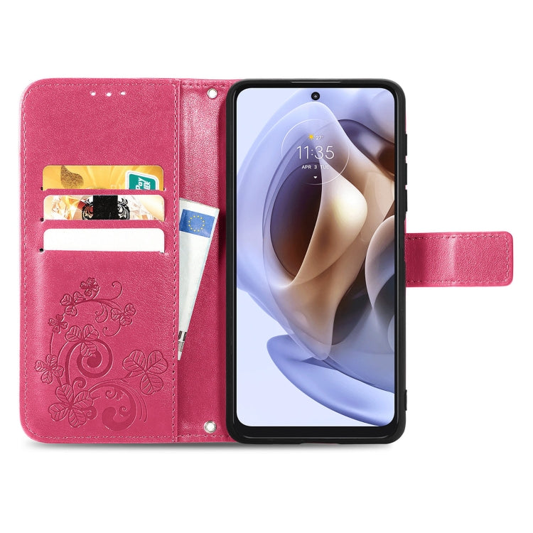 For Motorola Moto G31 Four-leaf Clasp Embossed Buckle Leather Phone Case