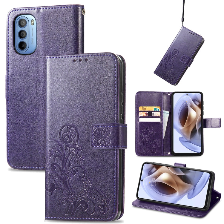 For Motorola Moto G31 Four-leaf Clasp Embossed Buckle Leather Phone Case