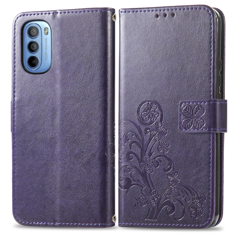 For Motorola Moto G31 Four-leaf Clasp Embossed Buckle Leather Phone Case