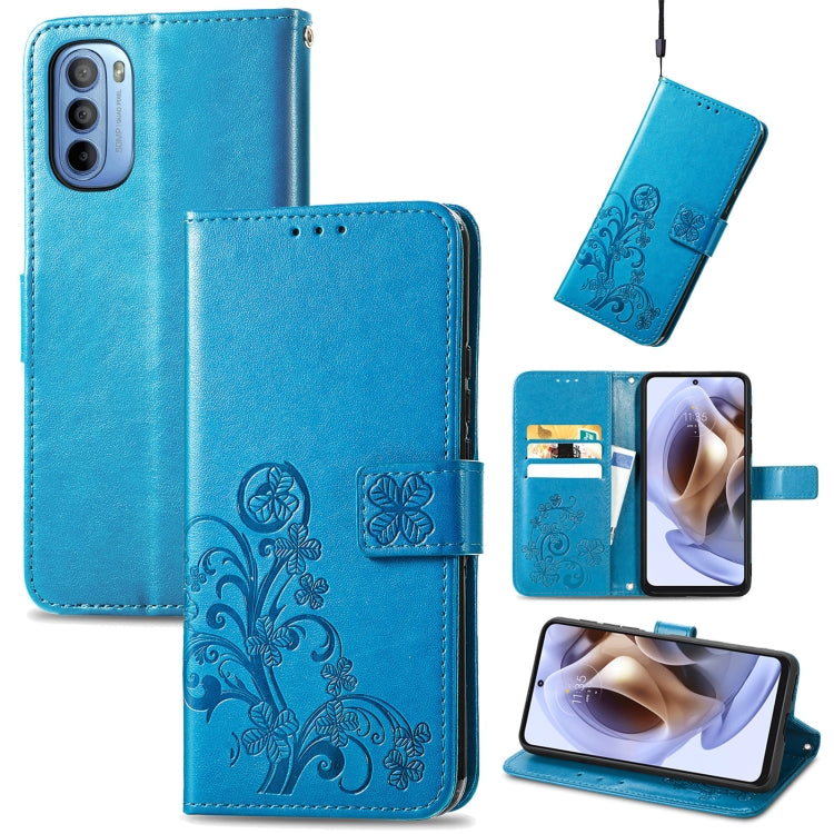 For Motorola Moto G31 Four-leaf Clasp Embossed Buckle Leather Phone Case