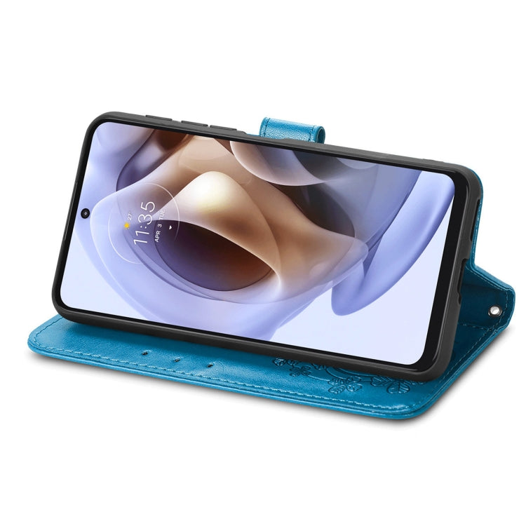 For Motorola Moto G31 Four-leaf Clasp Embossed Buckle Leather Phone Case