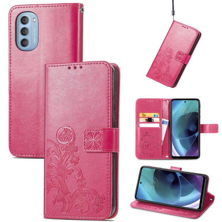 For Motorola Moto G51 5G Four-leaf Clasp Embossed Buckle Leather Phone Case