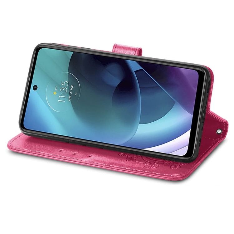 For Motorola Moto G51 5G Four-leaf Clasp Embossed Buckle Leather Phone Case