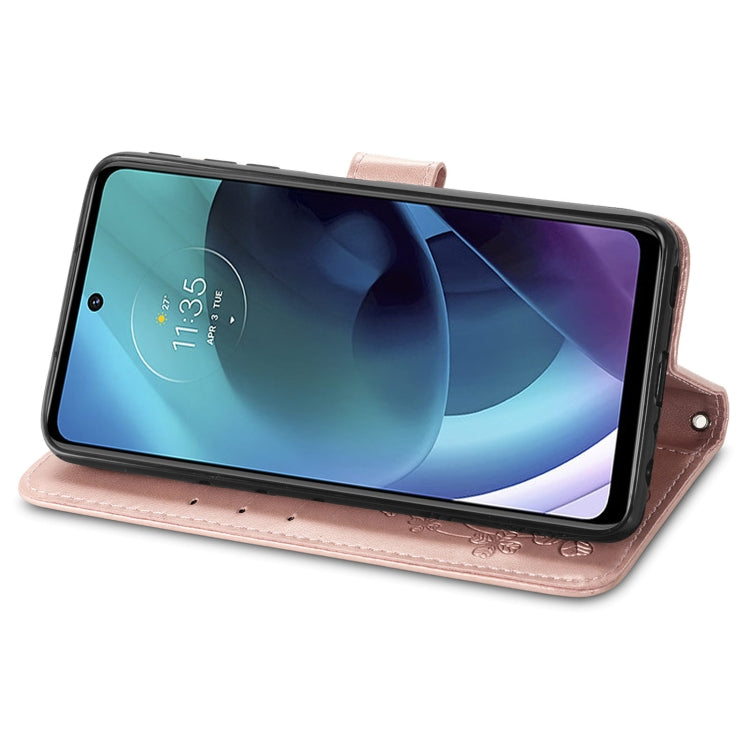 For Motorola Moto G51 5G Four-leaf Clasp Embossed Buckle Leather Phone Case