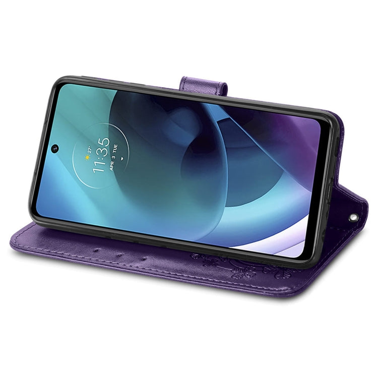 For Motorola Moto G51 5G Four-leaf Clasp Embossed Buckle Leather Phone Case