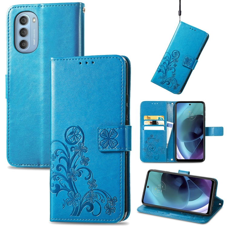 For Motorola Moto G51 5G Four-leaf Clasp Embossed Buckle Leather Phone Case