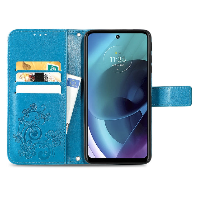 For Motorola Moto G51 5G Four-leaf Clasp Embossed Buckle Leather Phone Case