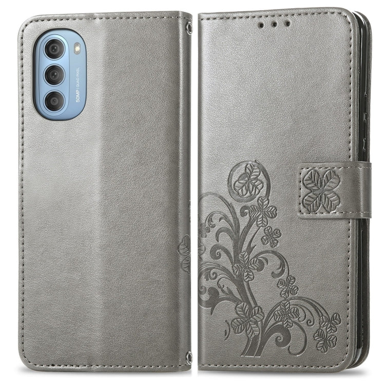 For Motorola Moto G51 5G Four-leaf Clasp Embossed Buckle Leather Phone Case