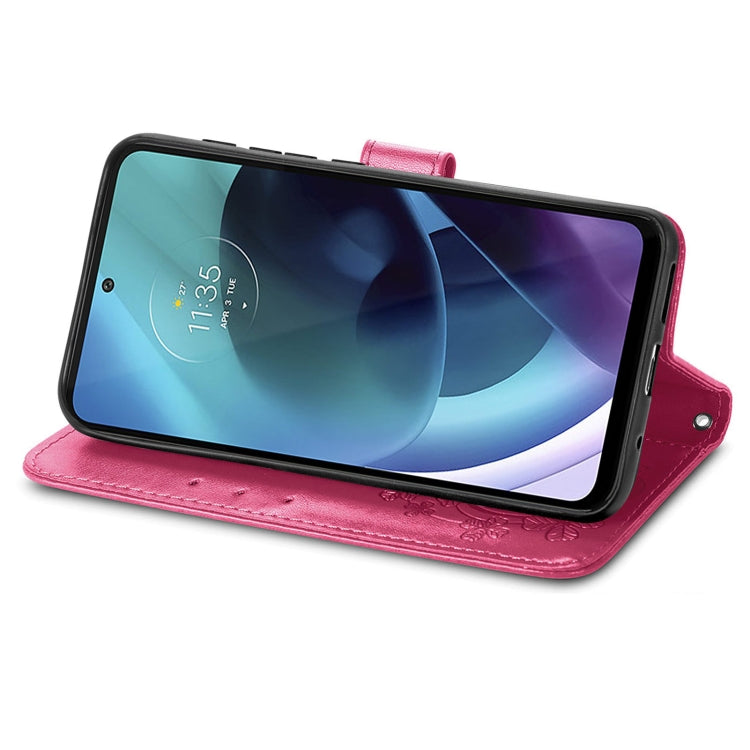 For Motorola Moto G71 5G Four-leaf Clasp Embossed Buckle Leather Phone Case