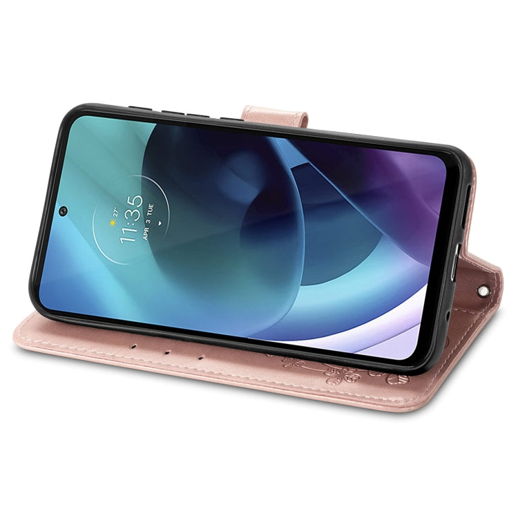 For Motorola Moto G71 5G Four-leaf Clasp Embossed Buckle Leather Phone Case