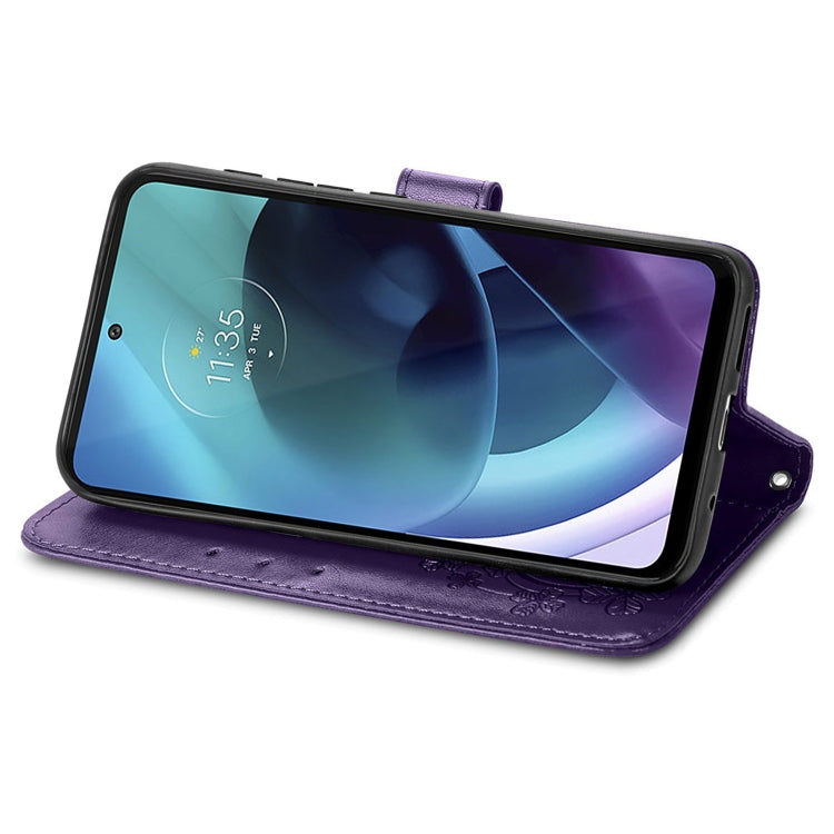 For Motorola Moto G71 5G Four-leaf Clasp Embossed Buckle Leather Phone Case