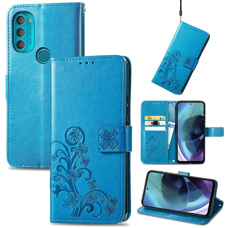 For Motorola Moto G71 5G Four-leaf Clasp Embossed Buckle Leather Phone Case