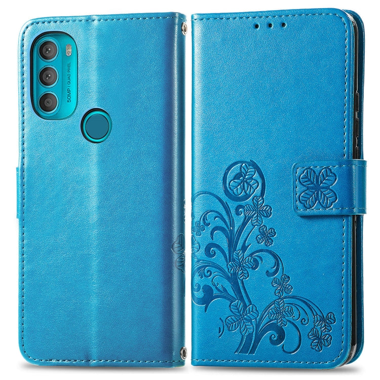 For Motorola Moto G71 5G Four-leaf Clasp Embossed Buckle Leather Phone Case