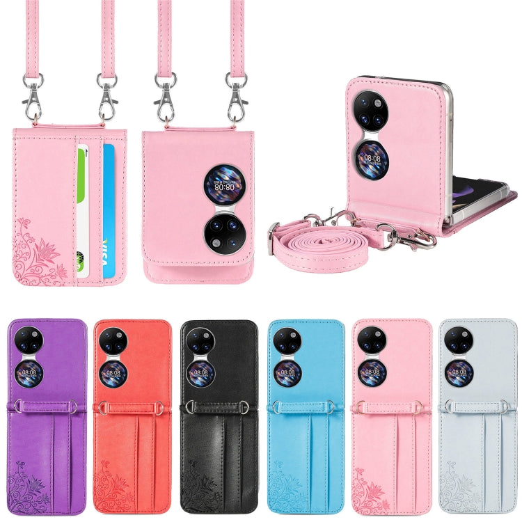 For Huawei P50 Pocket Diagonal Embossed Card Folding Phone Case