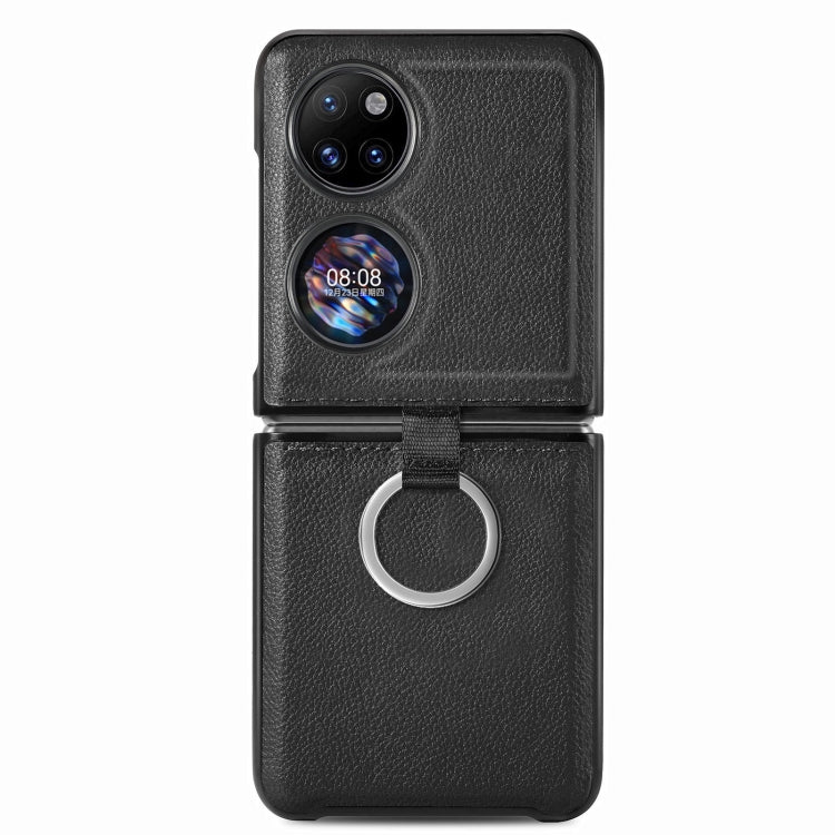 For Huawei P50 Pocket Litchi Pattern Ring Buckle Folding Phone Case