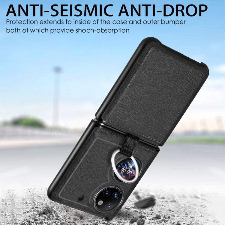 For Huawei P50 Pocket Litchi Pattern Ring Buckle Folding Phone Case