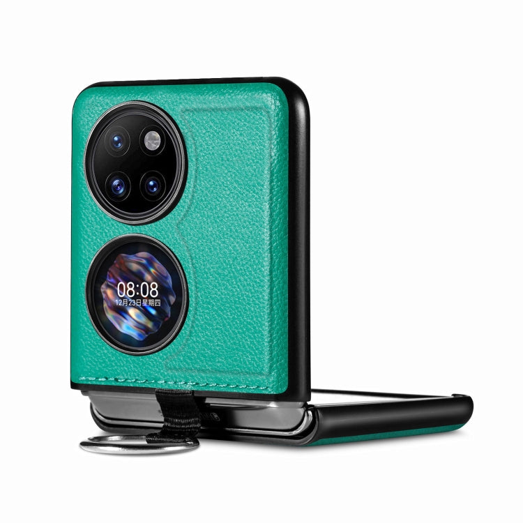 For Huawei P50 Pocket Litchi Pattern Ring Buckle Folding Phone Case