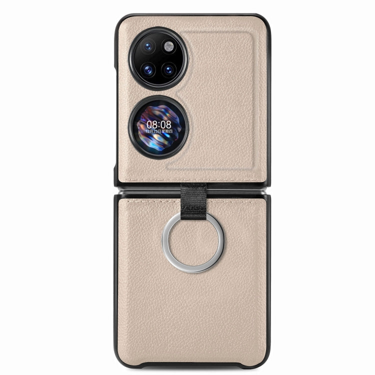 For Huawei P50 Pocket Litchi Pattern Ring Buckle Folding Phone Case