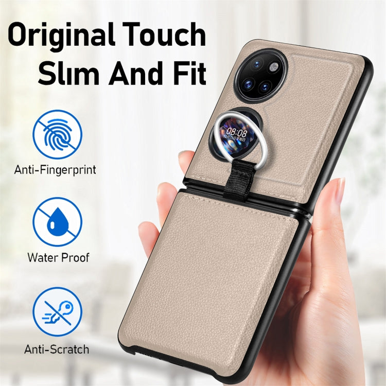 For Huawei P50 Pocket Litchi Pattern Ring Buckle Folding Phone Case