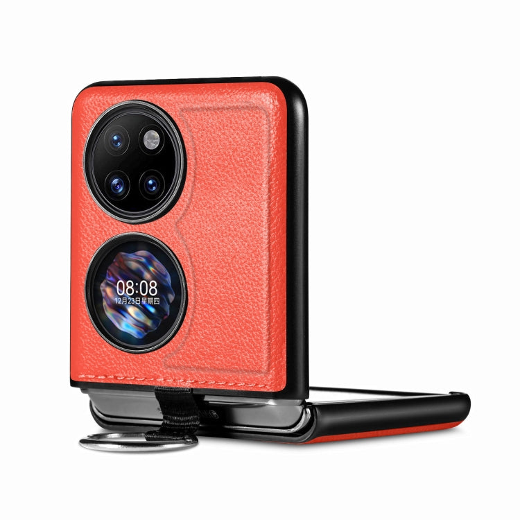 For Huawei P50 Pocket Litchi Pattern Ring Buckle Folding Phone Case