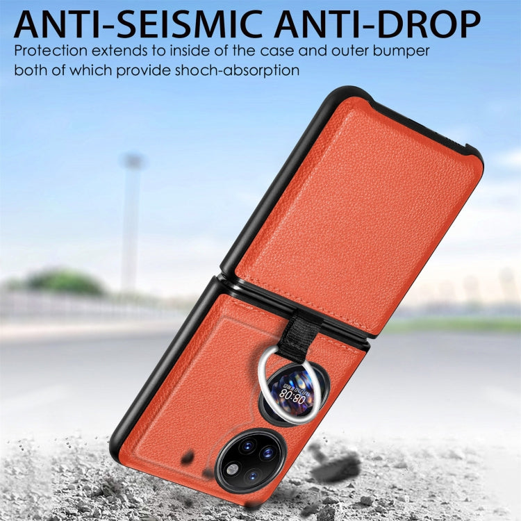 For Huawei P50 Pocket Litchi Pattern Ring Buckle Folding Phone Case