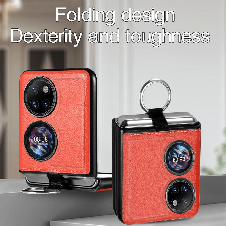 For Huawei P50 Pocket Litchi Pattern Ring Buckle Folding Phone Case