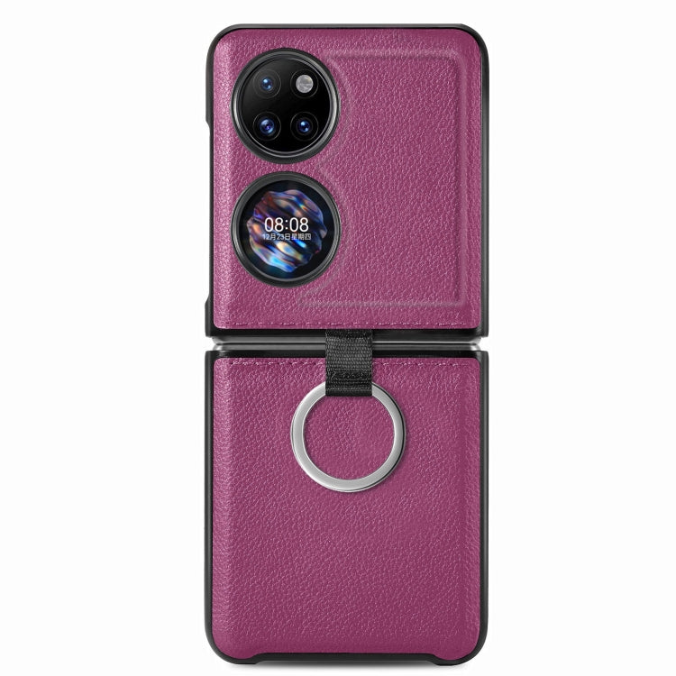 For Huawei P50 Pocket Litchi Pattern Ring Buckle Folding Phone Case