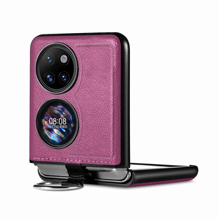 For Huawei P50 Pocket Litchi Pattern Ring Buckle Folding Phone Case