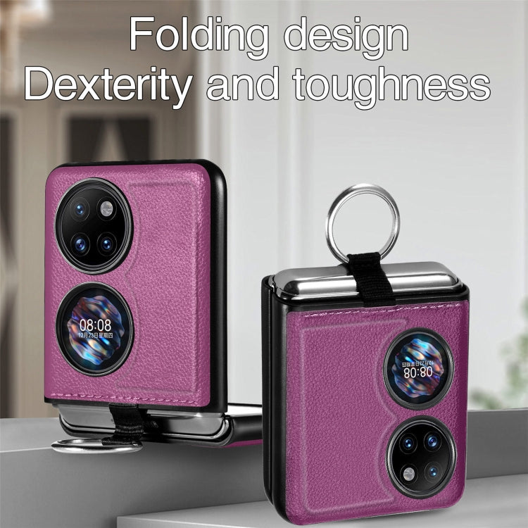 For Huawei P50 Pocket Litchi Pattern Ring Buckle Folding Phone Case