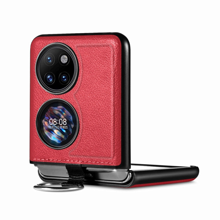 For Huawei P50 Pocket Litchi Pattern Ring Buckle Folding Phone Case