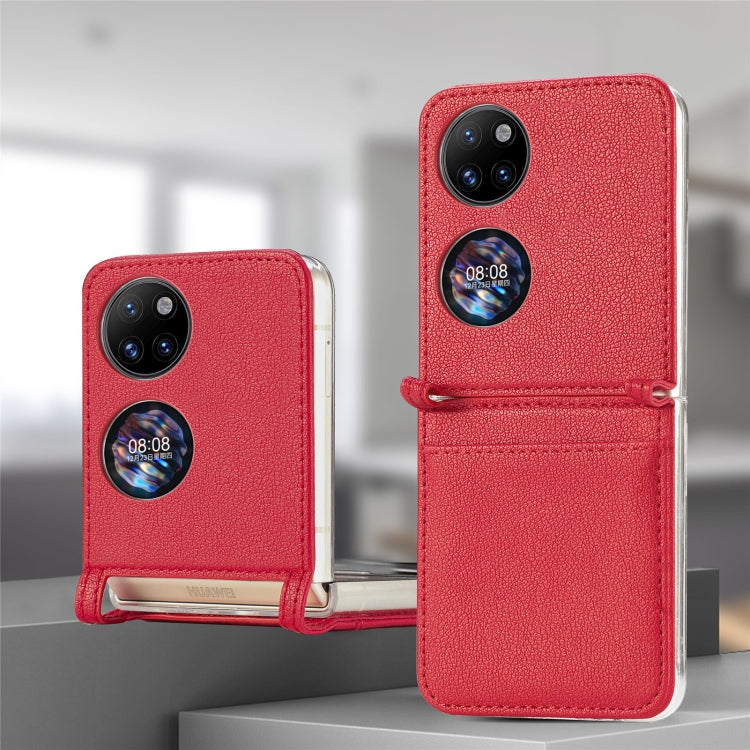 For Huawei P50 Pocket Litchi Pattern Card Folding Phone Case