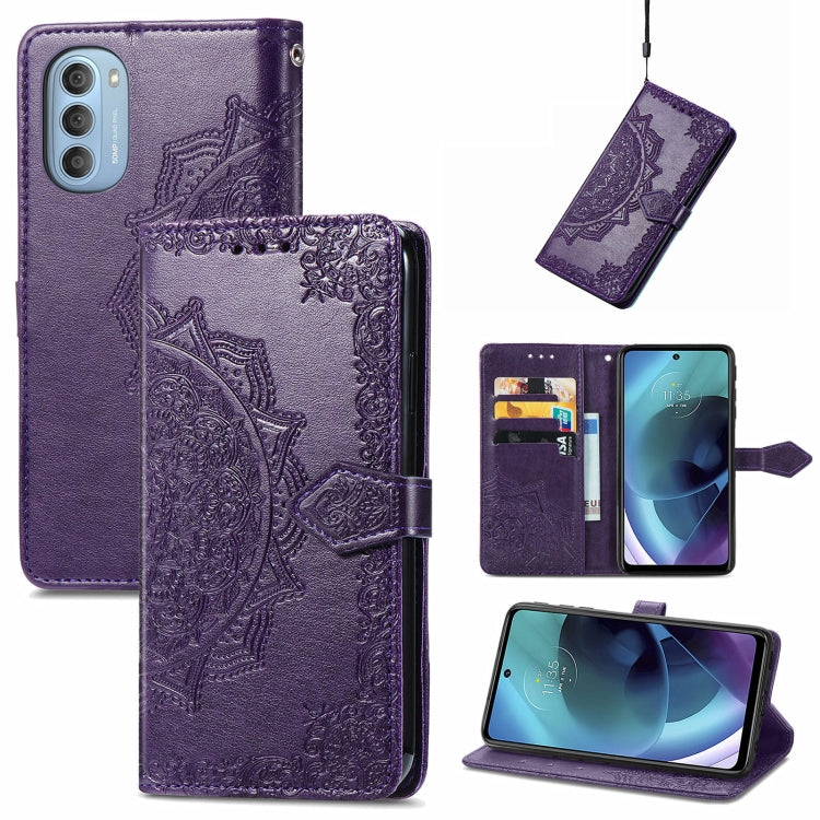 For Motorola Moto G51 Mandala Flower Embossed Flip Leather Phone Case