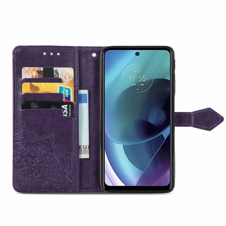 For Motorola Moto G51 Mandala Flower Embossed Flip Leather Phone Case