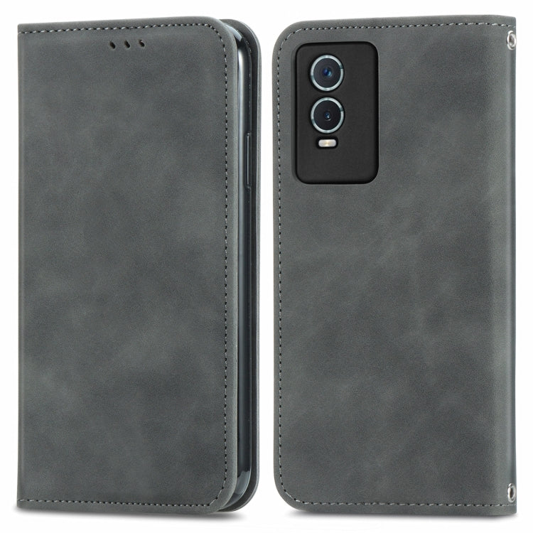 For vivo Y76s Retro Skin Feel Magnetic Flip Leather Case