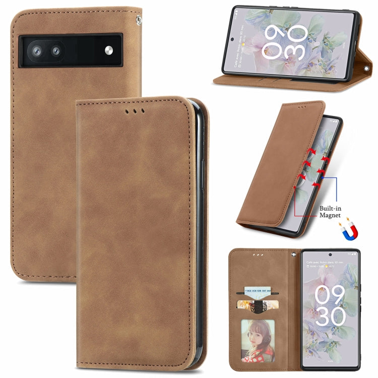 For Google Pixel 6a Retro Skin Feel Magnetic Horizontal Flip Leather Phone Case