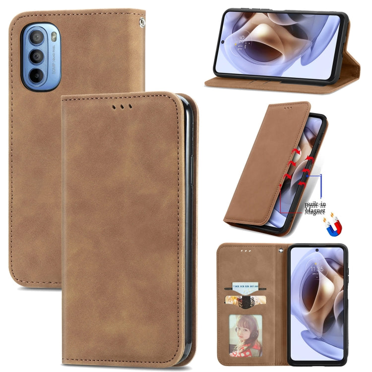 For Motorola Moto G31 Retro Skin Feel Magnetic Horizontal Flip Leather Phone Case